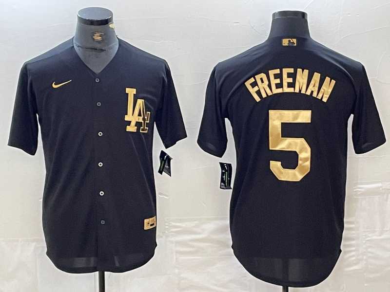 Men%27s Los Angeles Dodgers #5 Freddie Freeman Black Gold Cool Base Stitched Jersey->los angeles dodgers->MLB Jersey